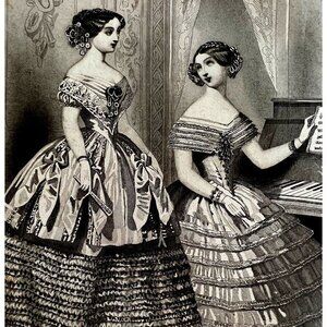 Christmas Cheer Beautiful Women Steel Engraving 1859 Victorian Piano Art DWY5C